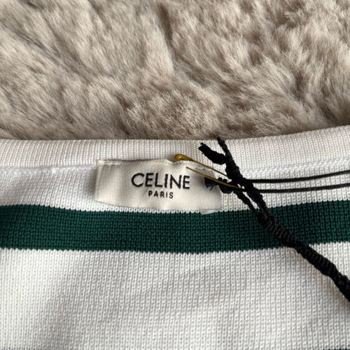 Γυναικείο μπλουζάκι Celine ριγέ άσπρο με κυπαρισσί καινούργιο
