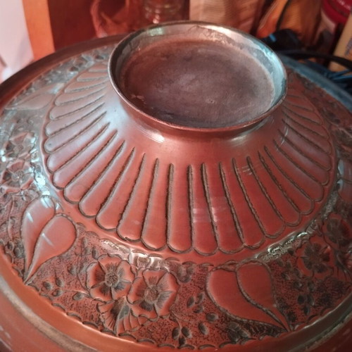 Carved antique pot with copper plating and tin lining