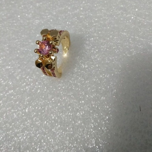 Ring with pink stones like new, gold plated size 6