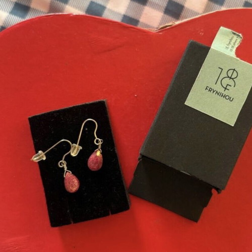 925 Silver Earrings New with Red Stone
