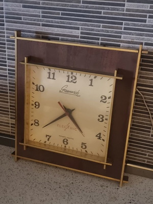 Vintage Greenwich Electrique wall clock used, square dial