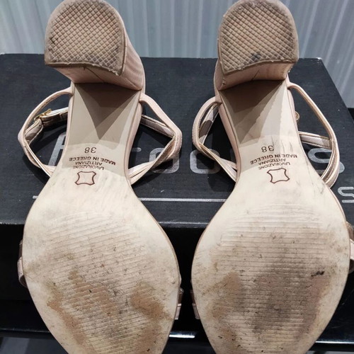 Fardoulis leather sandals size 38 used, pink and gold