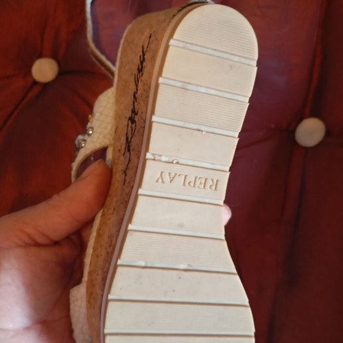 Replay leather platform sandals size 38 used, white beige