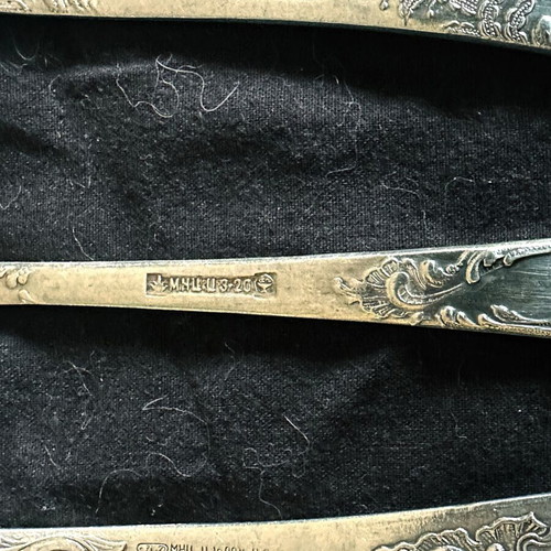 Vintage Soviet Cutlery Set 24 Pieces Used, Silver-Plated Melchior USSR 1970s