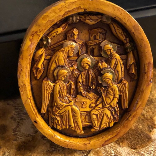 Small embossed image used, theme The Hospitality of Abraham