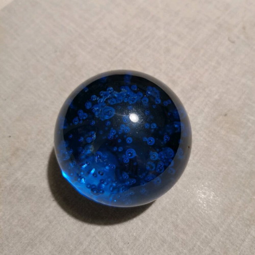 Vintage paperweight used, deep blue with bubbles