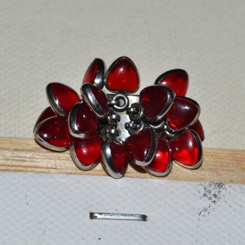 Women's stainless steel ring with hearts, new, red and silver