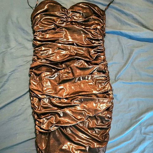 TALLY WEIJL dress dark gold with ruching and black iridescence like new