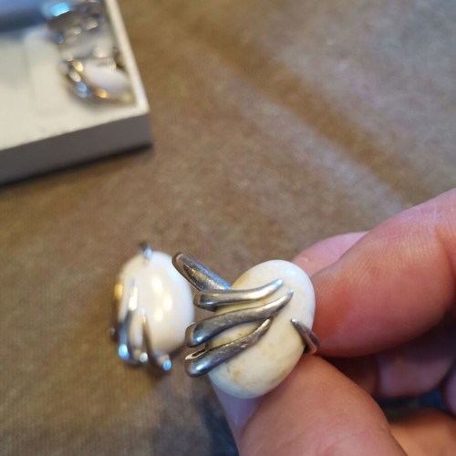 Silver 925 set with white stones used, possibly white coral