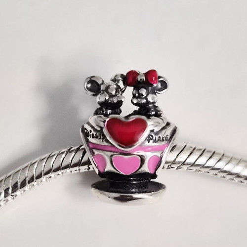 Pandora Mickey and Minnie Charm in Teacup, new, sterling silver