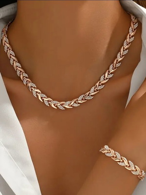 Elegant jewelry set necklace and bracelet new, rose gold