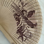 Vintage wooden hand fan used with bird designs
