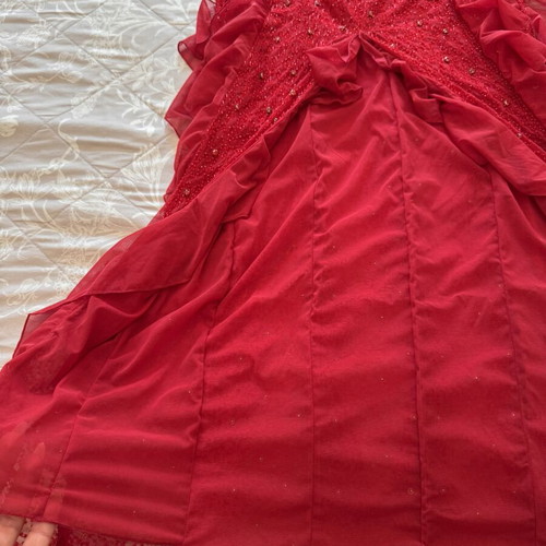 Oh Polly Embellished Halter Neck Ruffle Maxi Dress red, new, size 12