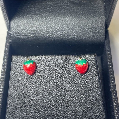 Gold children's strawberry earrings 14k new, handmade