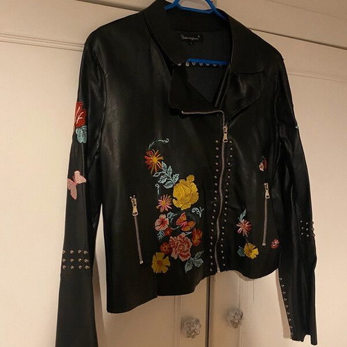 Faux leather jacket new with embroidery and studs