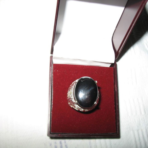 Men's ring with large hematite stone, stainless steel, new