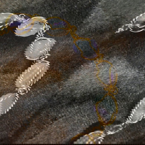 Vintage Artisan Necklace with Amethyst and Agate Stones, New