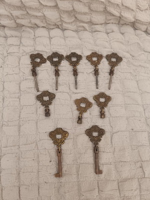 Vintage Decorative Furniture Handles and Old Metal Keys Set used