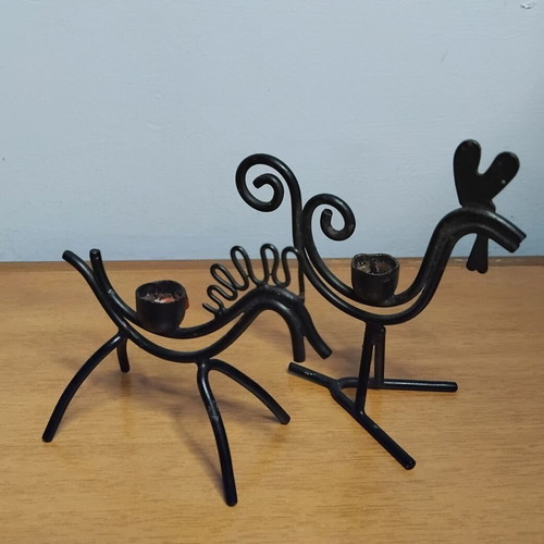 Vintage Gunnar Ander Metal Candleholders Sweden 1950s-60s