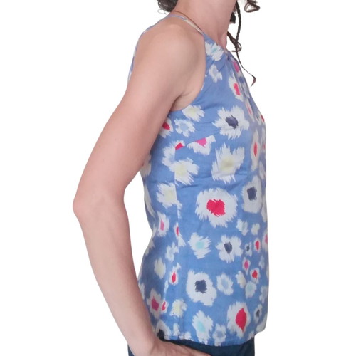 Great Plains summer blouse, blue with colorful accents, XS