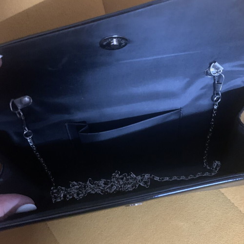 Envelope bag used, black crossbody with glossy patent texture