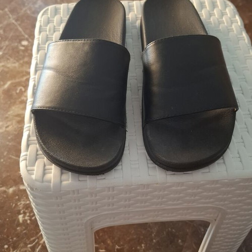 Black leather slippers, size 38