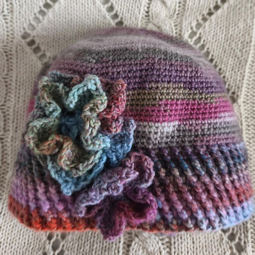 Handmade knit cap new with decorative flowers