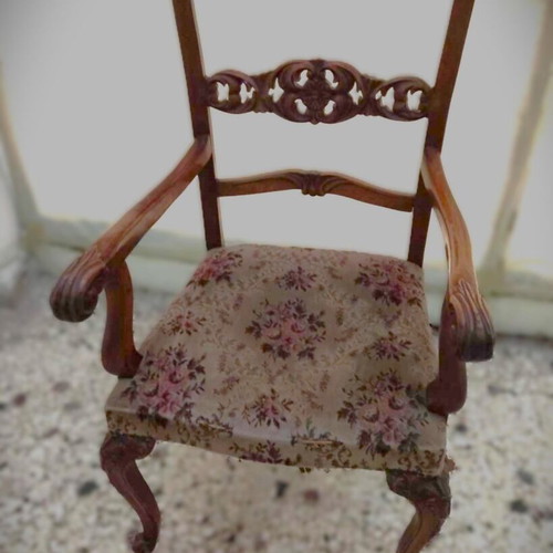 Set of 2 handmade office armchairs used, solid walnut wood with carvings