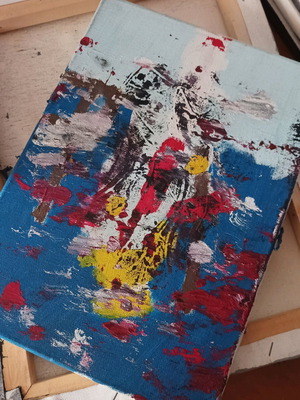 Painting canvases used, lot of 16 with painted canvas