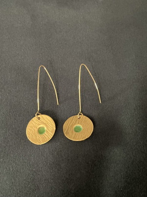 Handmade earrings with green enamel like new, silver color