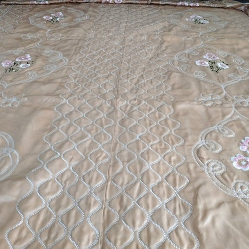 Vintage bridal quilt set with caramel pillow satin champagne