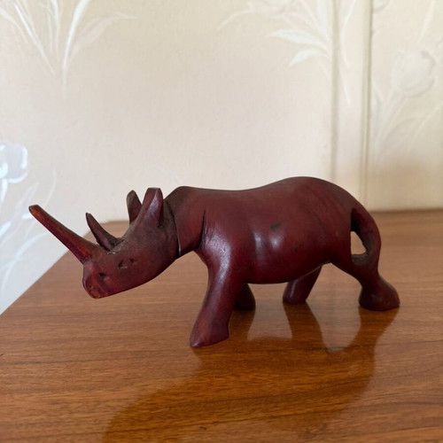 Handmade wooden rhinoceros decorative figurine like new