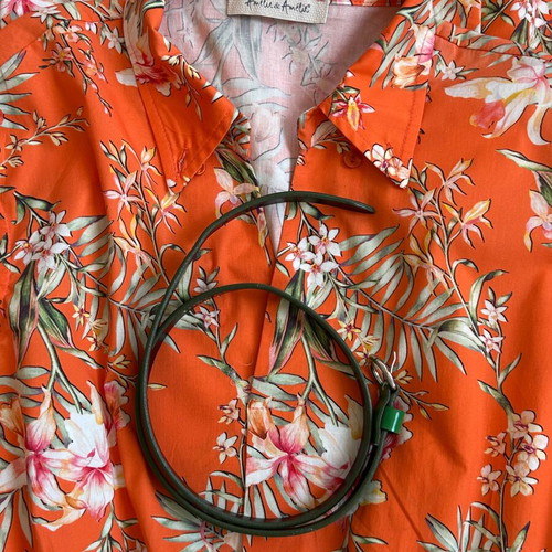 Summer orange dress with green leather belt like new