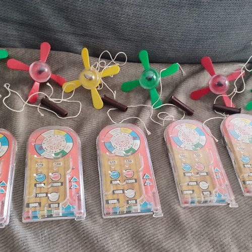 Vintage Fortune Wheel pinball toys collection 80s, 6 pieces with helicopters and extras