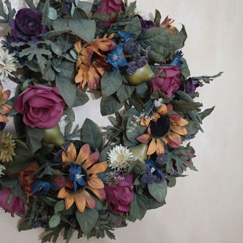 Wreath with flowers and fruits like new, very large