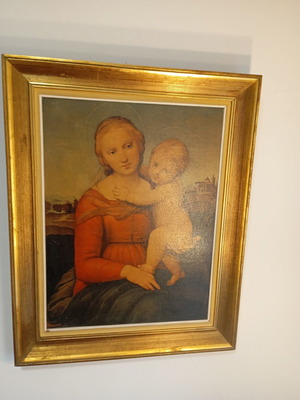 Vintage decorative large framed print used, Raphael's The Small Cowper Madonna