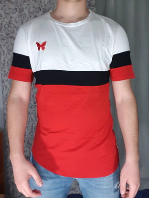 Xzeno t-shirt XXL μεταχειρισμένο, κόκκινο-άσπρο με μαύρη ρίγα