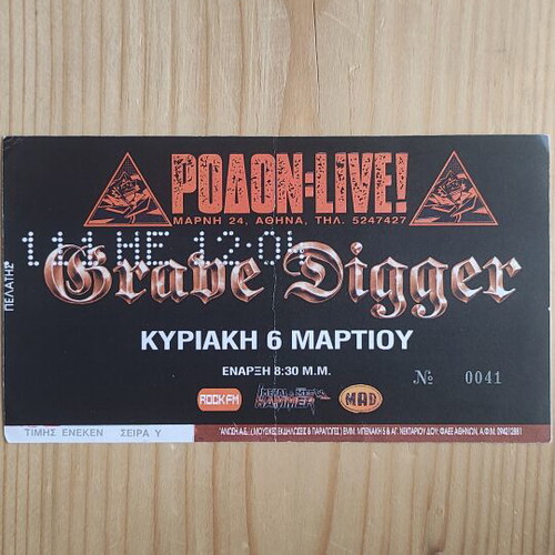 Grave Digger concert ticket photocopy used, Rodon 6-3-2005