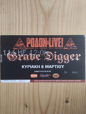 Grave Digger concert ticket photocopy used, Rodon 6-3-2005