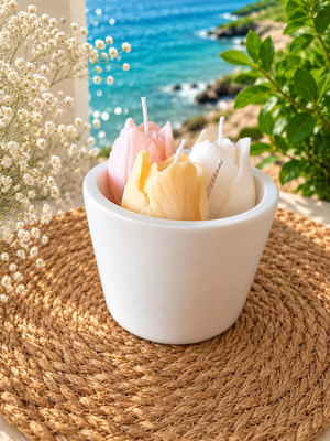 Handmade scented flower candle with reusable porcelain powder container