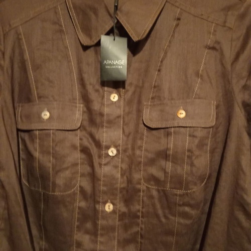 Apanage long sleeve shirt XL UK 14, new, 100% ramie, dark brown