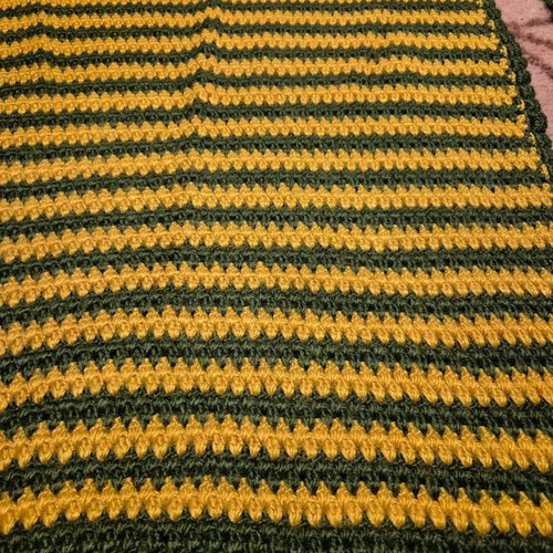 Handmade wool knitted rugs green and mustard, like new, set of 2