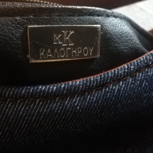 Kalogirou denim and tan leather shoulder bag like new