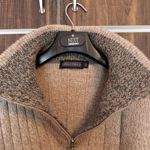 Greenfield men's knitted cardigan size XL like new, beige/grey