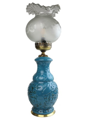 Table lamp with ceramic base and glass from 1970 new