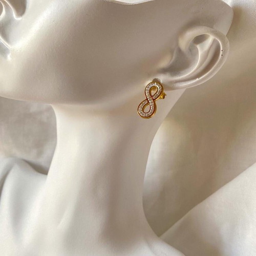 Steel stud earrings with zircon like new, gold and white