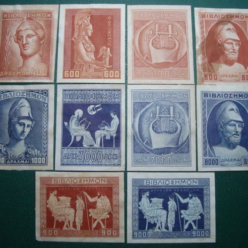 Collection of 10 used book stamps from the 1950s
