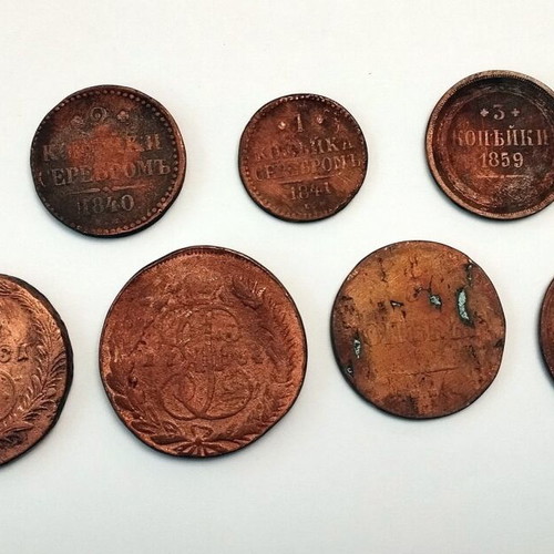 Russian collection of old coins used, 9 pieces (1764-1859)