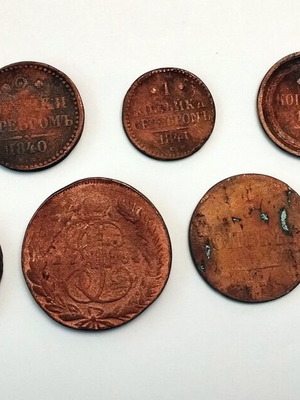 Russian collection of old coins used, 9 pieces (1764-1859)