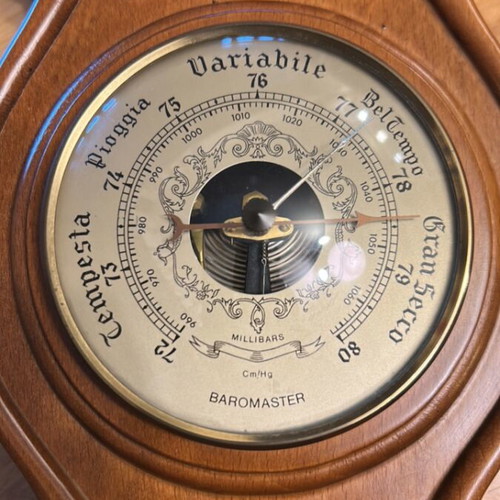 Wooden clock, thermometer, hygrometer and barometer like new, functional